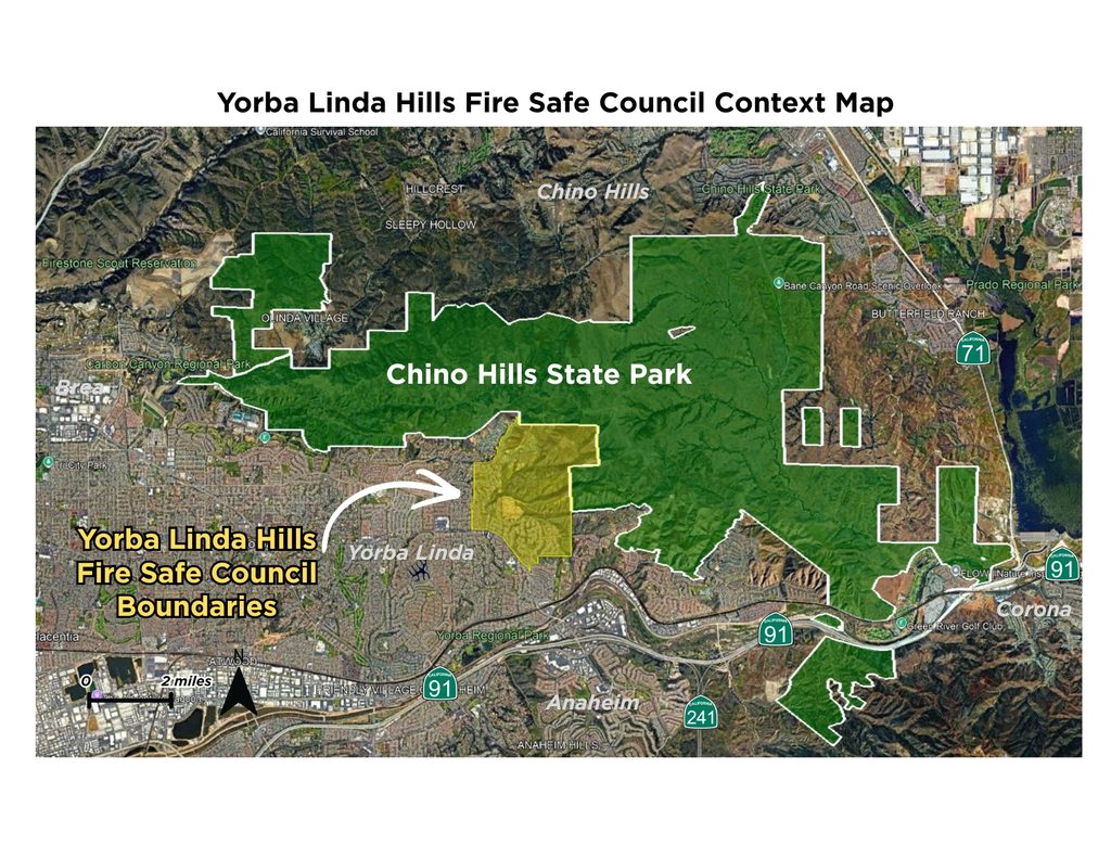 A map of the Yorba Linda Hills Fire Safe Council territory.